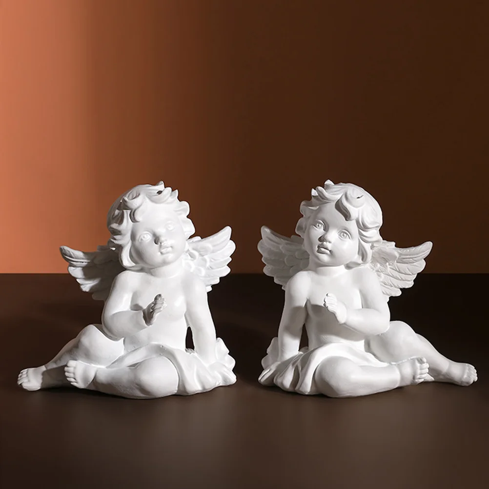 

2Pcs Resin Angel Sculpture Retro-Inspired Interior Decor Piece for Living Room Bedroom Tabletop Portable Stable Base