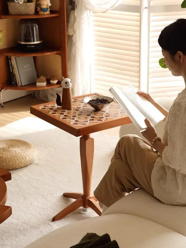 Medium and retro sofa small side few mobile French bedside balcony coffee square furniture cherry solid wood