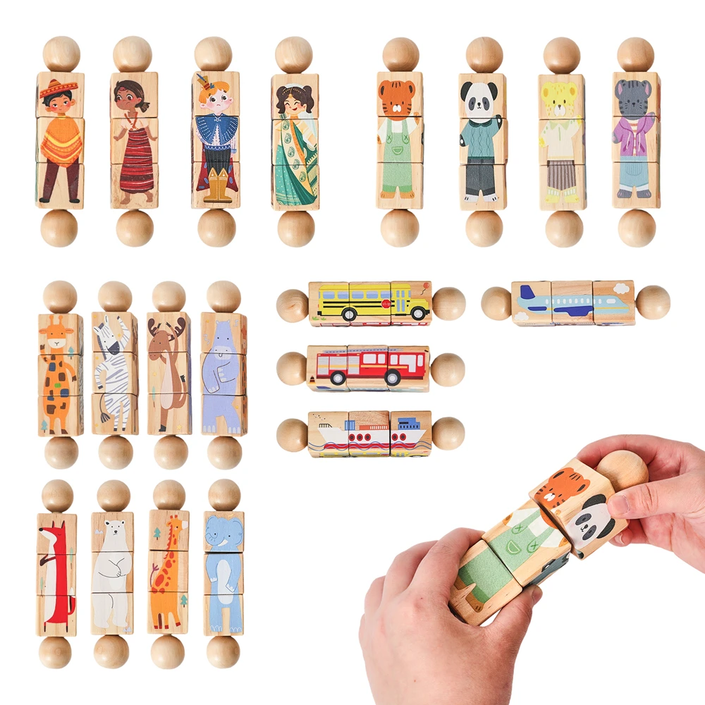 Wooden Rotating Puzzle Rattle 360 Degree Spin Four Shapes Wooden Baby Toys Multiple Themes Early Education Baby Rattle Toys