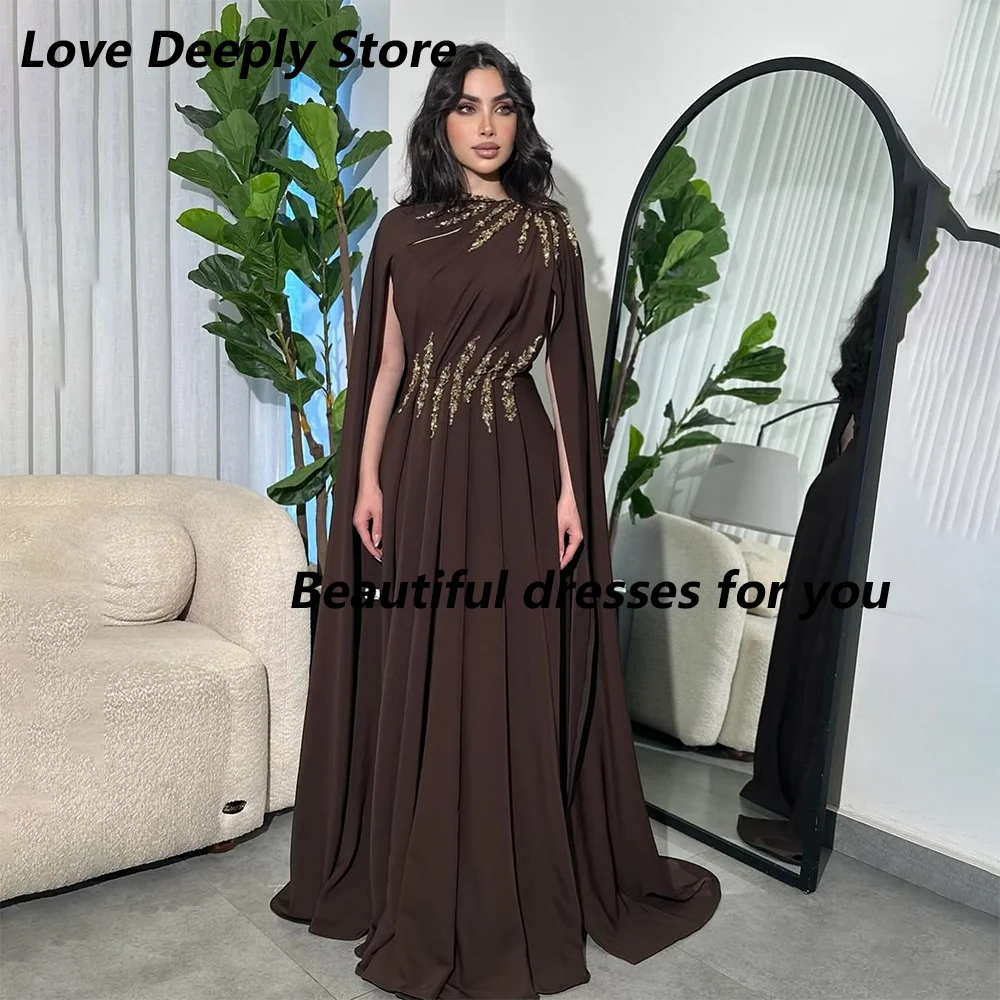 

Brown Wedding Guest Dress O-Neck Crystal A Line Floor Length Formal Party Gowns for Women 2025 Elegant Evening Dress Customized