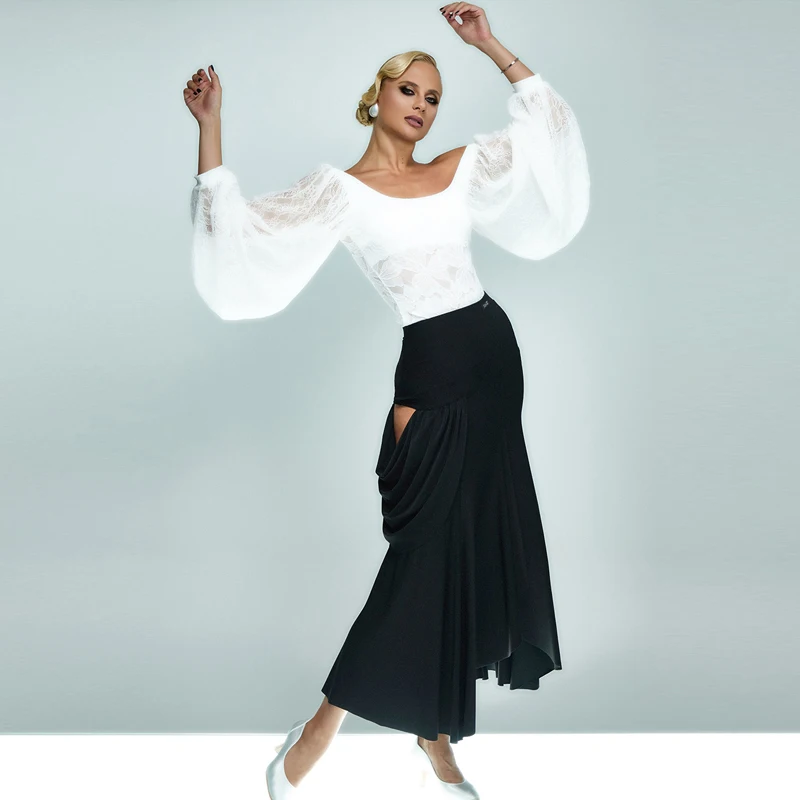

Модная одежда для вальса и бальных танцев, топ с рукавами-фонариками, юбка для латинских танцев, женские современные танцевальные костюмы, сценический костюм SL13127