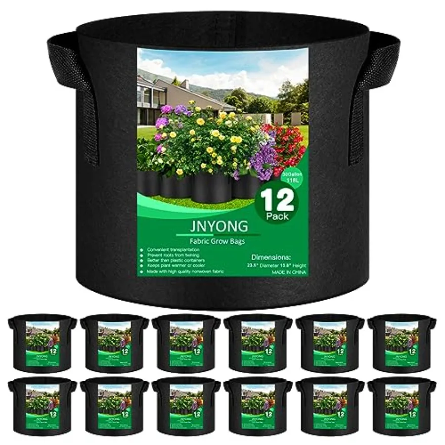 

Набор из 12 утолщенных нетканых мешков для выращивания растений объемом 30 галлонов, аэрационные тканевые горшки с ручками, черные