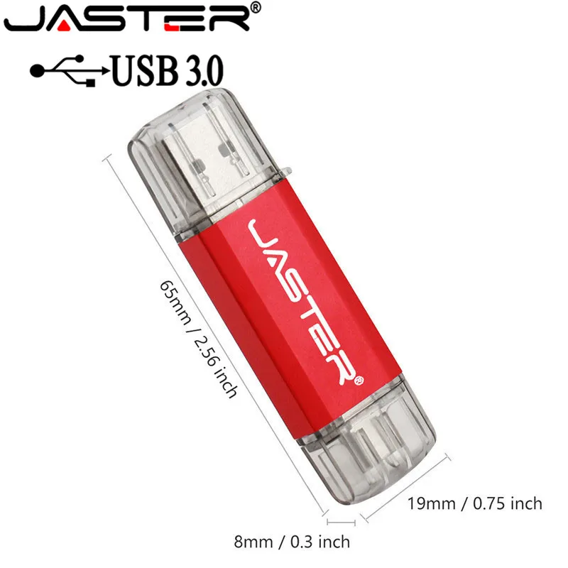 JASTER Free LOGO OTG Pen Drive 2 in 1 USB Flash Drive USB 3.0 & Type-C & Micro USB Stick 64GB 32GB 16GB High Speed Pendrive