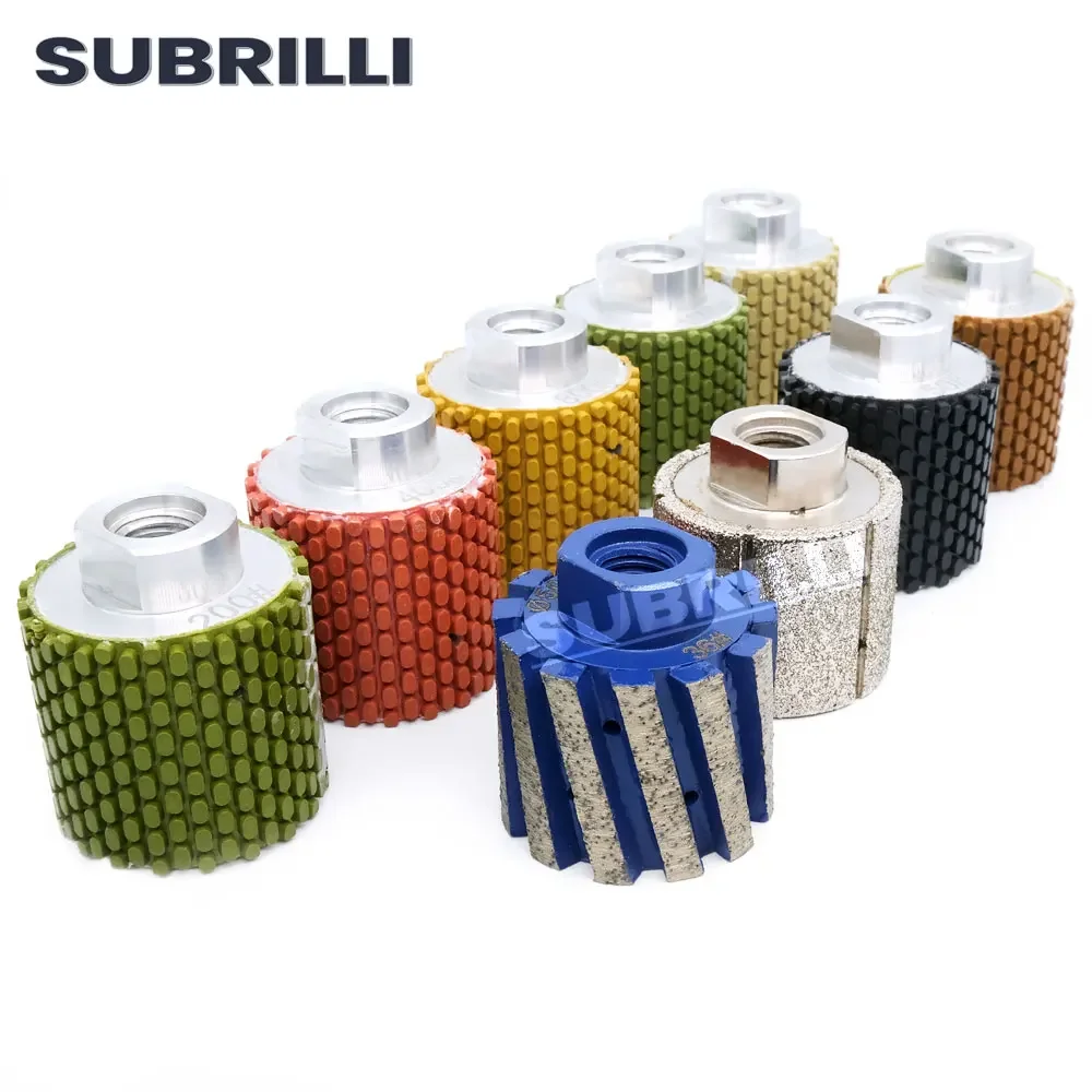 SUBRILLI 2inch Diamond Drum Wheel For Polishing Granite Marble Sink Hole Stone Edge Abrasive M14 5/8-11 Thread Polish Kit