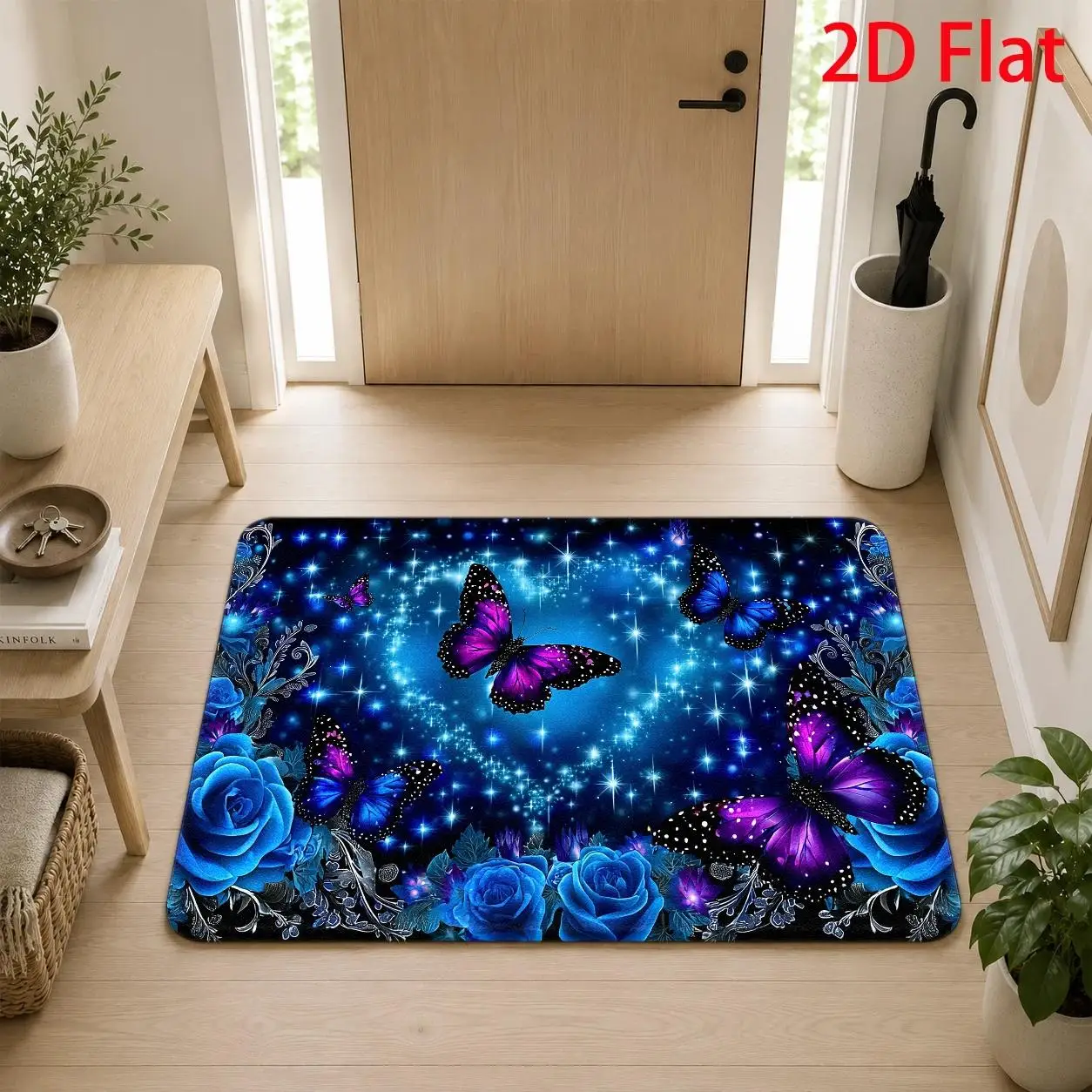 Owl Branch Butterfly Nature Sketch Doormat For Rustic Porch Entryway Artistic Design Soft Touch Indoor Floor Mat