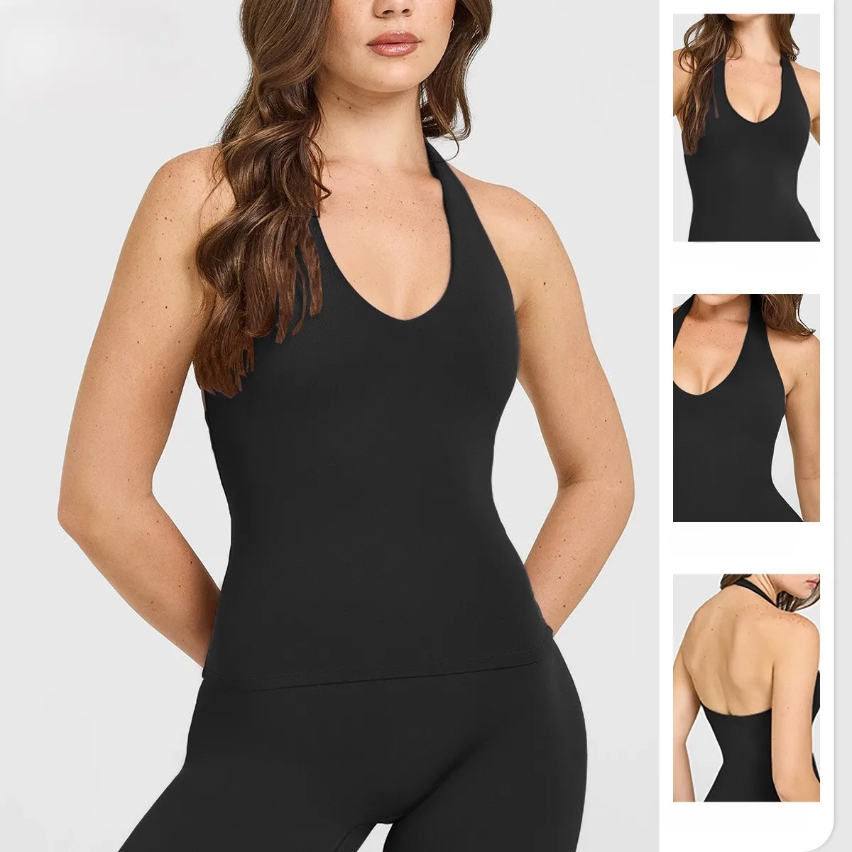 Naked Feel Halter Neck Yoga Sports Bra Open Back Running Crop Top Push Up Gym Activewear Women Pilates Workout Tank view 2