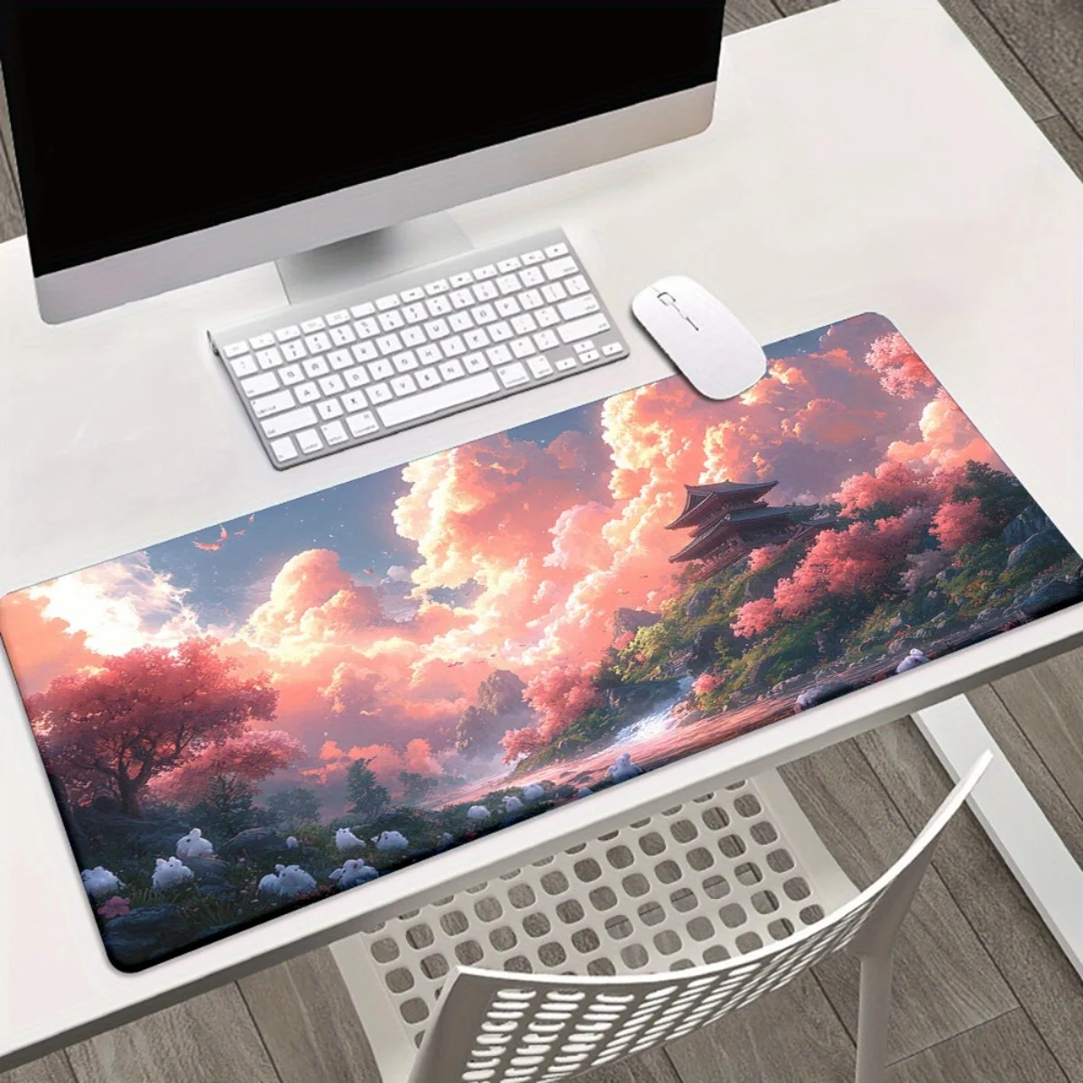 1 pezzo di paesaggio con nuvole rosa e montagne Tappetino stampato HD per scrivania, tappetino per mouse XXL multifunzionale, tappetini per mouse da gioco con tastiera,