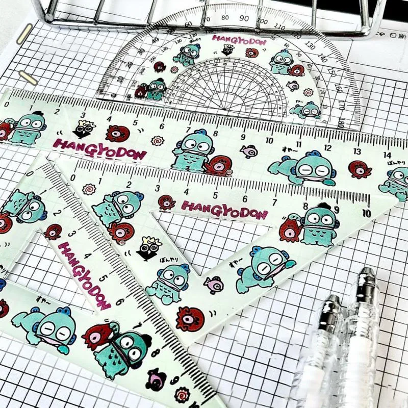 

Kawaii Cute Sanrio Hangyodon Ruler Set Straight Edge Triangular Ruler Cartoon Anime Printed Stationery Student Gift For Girls