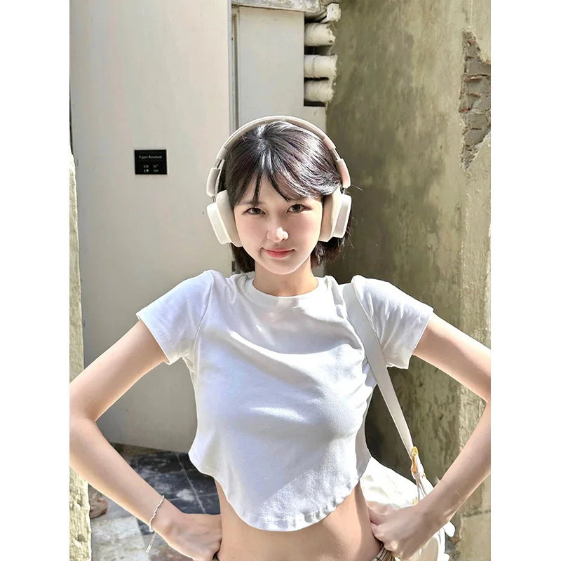 

Футболка из чистого хлопка ort Sve, женская летняя облегающая футболка, повседневный круглый топ Ne, нестандартная длина, модная уличная одежда