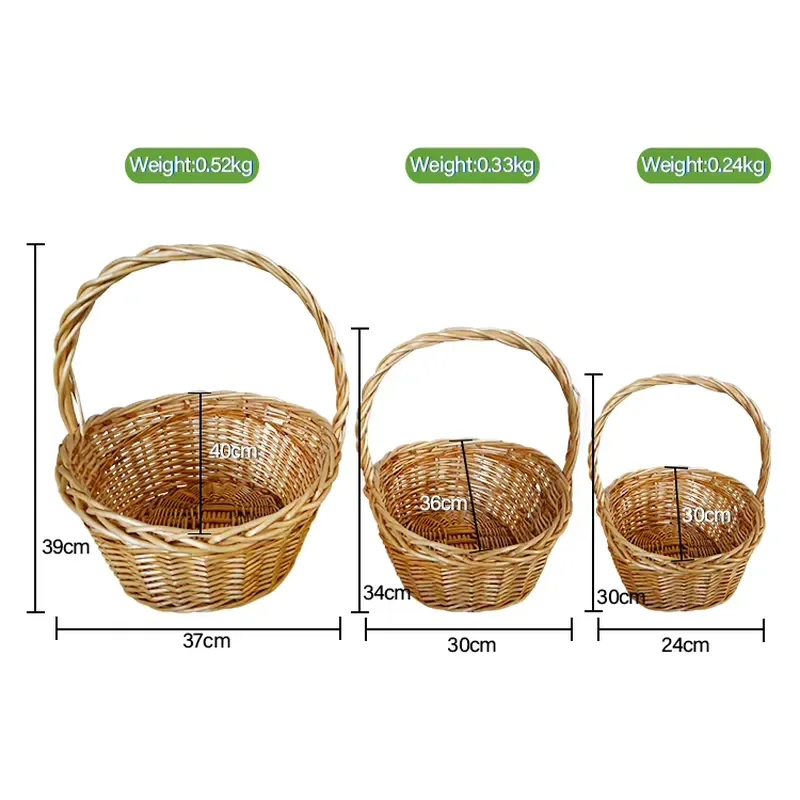 Hand Woven Wicker Storage Basket with Handle Natural Rattan Bread Fruit Basket for Home Kitchen Picnic Storage and Decor