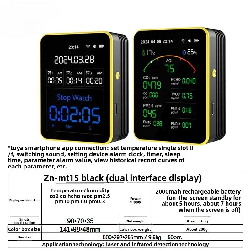 

High-precision Hot Sales Carbon Dioxide Air Quality Detector Wifi Network Detection CO Formaldehyde PM2.5 Temperature/humidity T