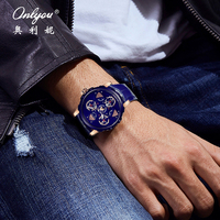 Onlyou Authentic New Fashion Business Men's Quartz Watch, Luxury Sapphire Glass Chronograph Genuine Leather Belt Men's Watch