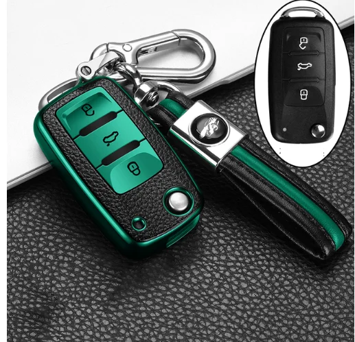 PU+TPU Car Key Case for VW Volkswagen Polo Passat Golf Maggiolino Arteon Fox GLI Gol Skoda SEAT Ibiza Remote Keychain Cover