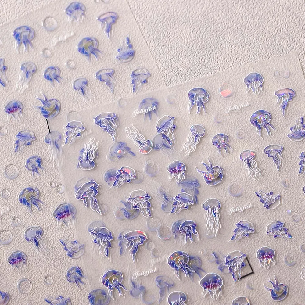 Conch Star Ocean Nail Stickers Sea Jellyfish Shiny Glass Shell Jelly Ocean Nail Decals Nail Supplies Nail Accessories