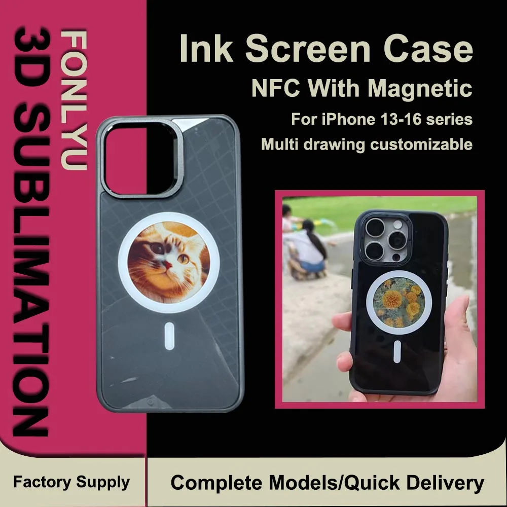 

Fonlyu HD Round Screen NFC With Magnetic Function DIY E-ink Screen Phone Cases For IPhone 16 15 14 13 Pro Max Customize Photo