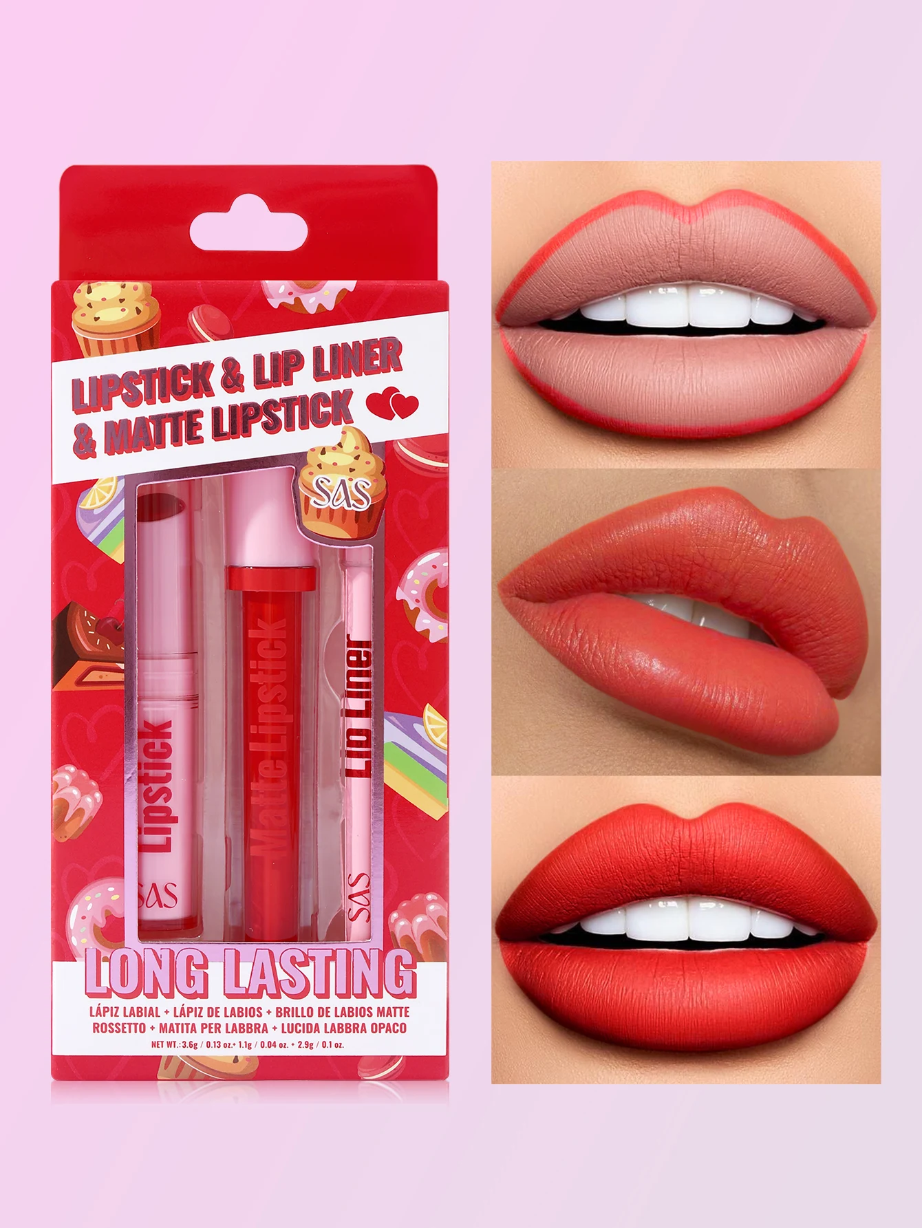 リップスティックとリップグロスのセット、マットリキッドリップスティック＋リップライナー＋リップグロス - リップメイクセットギフトセット