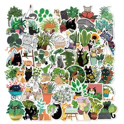 10/30/50PCS New Cartoon Cat with Green Plants Exquisite Stickers Gift Toys DIY Laptop Luggage Ipad Guitar Stickers Wholesale