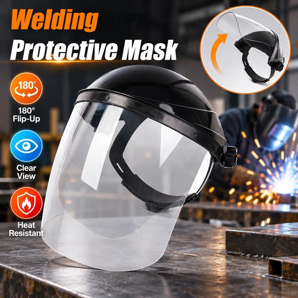 Welding Helmet Transparent Full Face Shield Safety PC Head-mounted Eye Screen Protective Mask Arc Welding Cap
