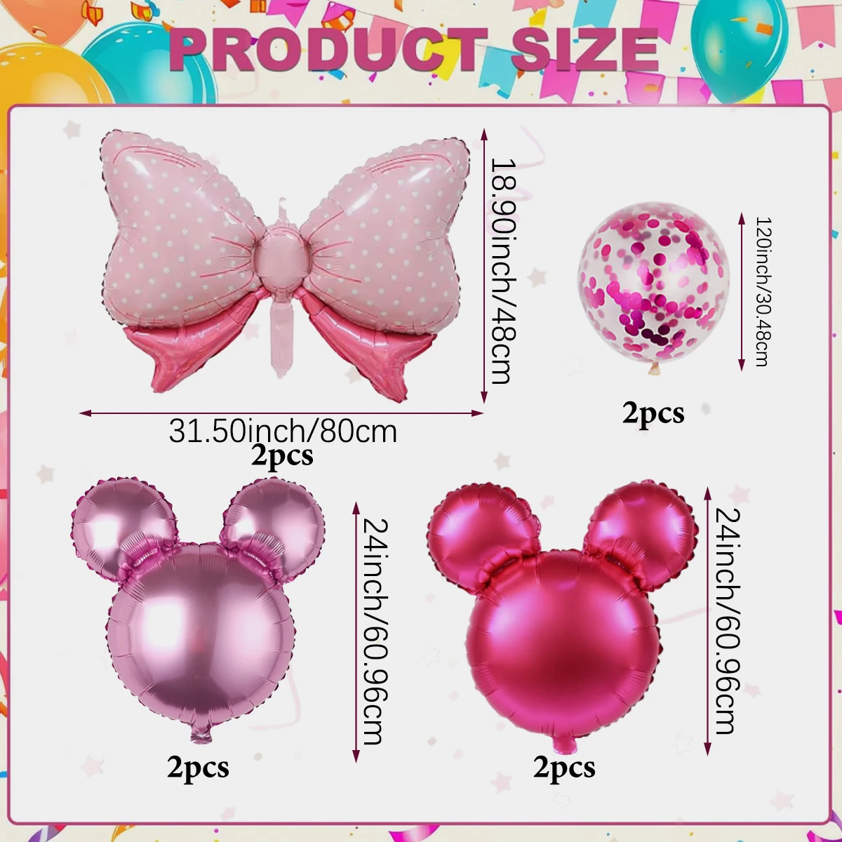 1set of pink mouse bow knot balloons, suitable for Minnie, Disney, baby shower, wedding, birthday, anniversary, party scene girl