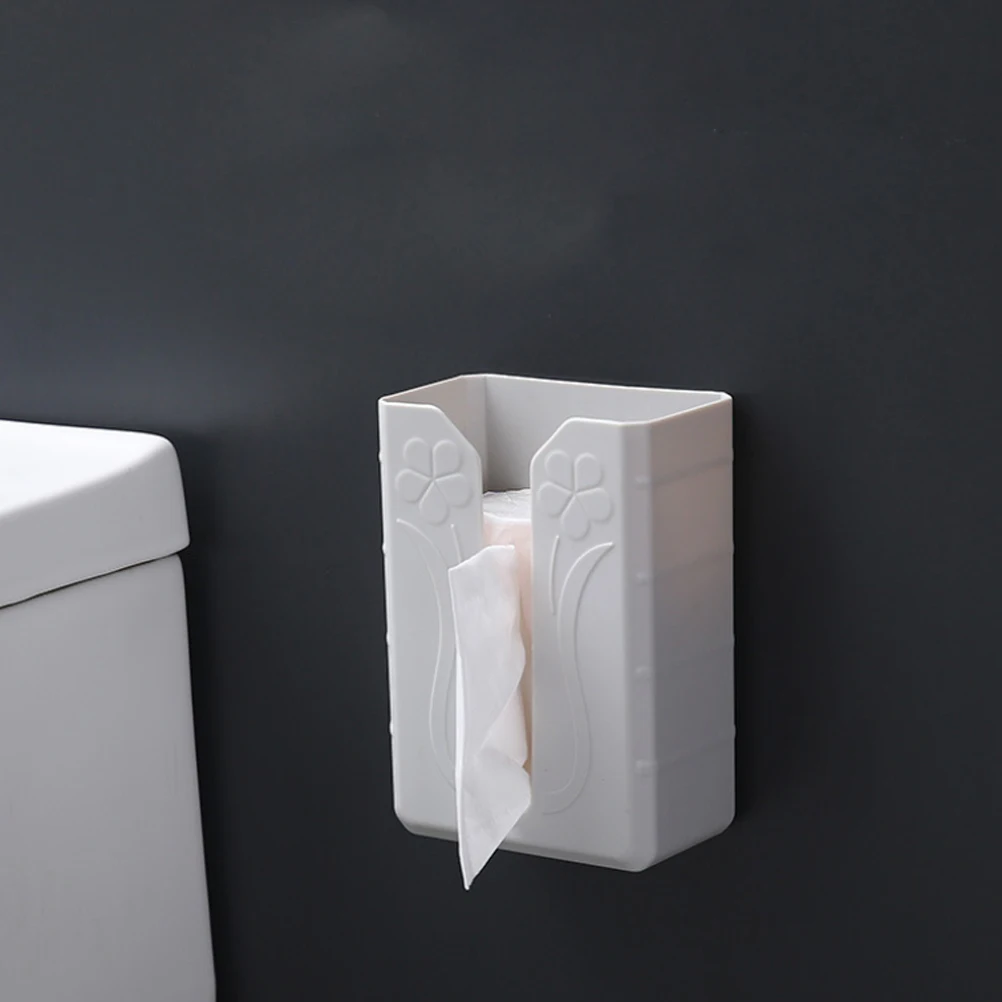 

WallMountedTissueBoxHolderPaperTowelContainerNoPunchingWhiteCreativePlasticDurableKitchenBathroomFacilityStorageSolution