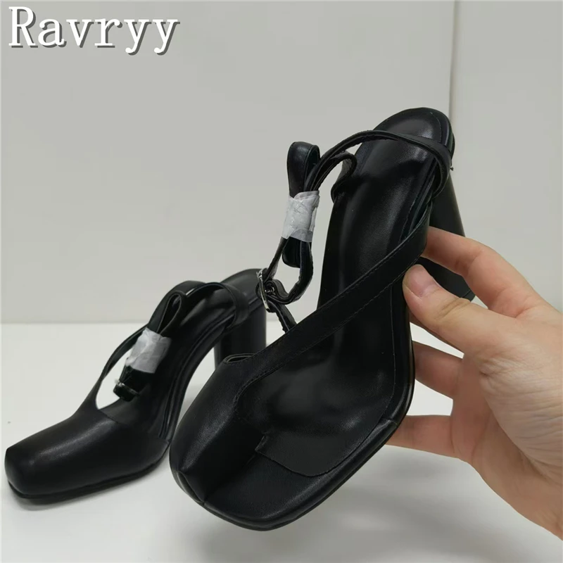 

Designer New Side Empty Half Toe Women Sandals Summer Fashion Round Heels Split Toe Roman Sandals Larger Size