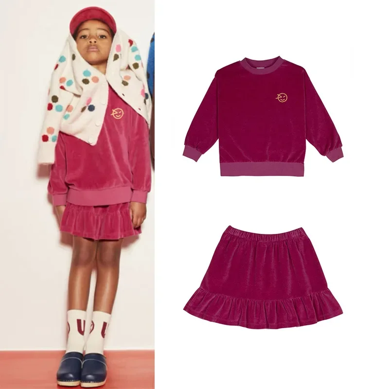 

2024AW New Style Rose Red Suit Kids Sweatshirts Boys Girls Print Sweaters Velvet Skirt Baby Toddler Cotton Pullover