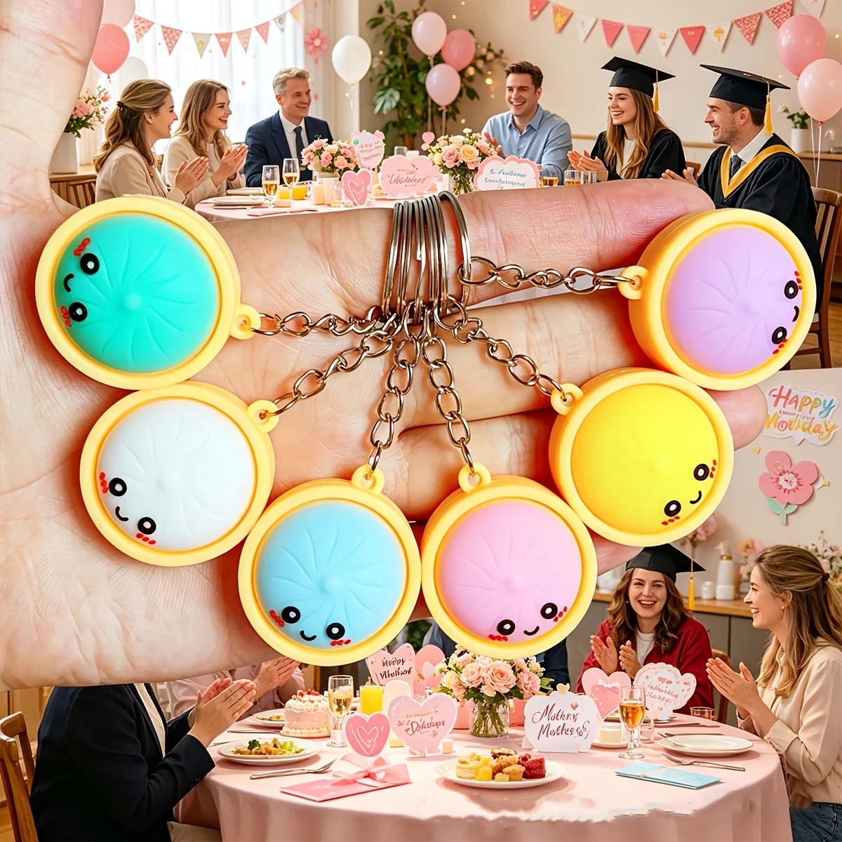 4 porte-clés Baozi et raviolis de couleur aléatoire avec panier à vapeur - porte-clés raviolis mignons