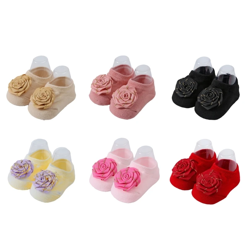 Breathable Non-slip Socks Cotton Knitted Socks for Baby with Floral Decoration