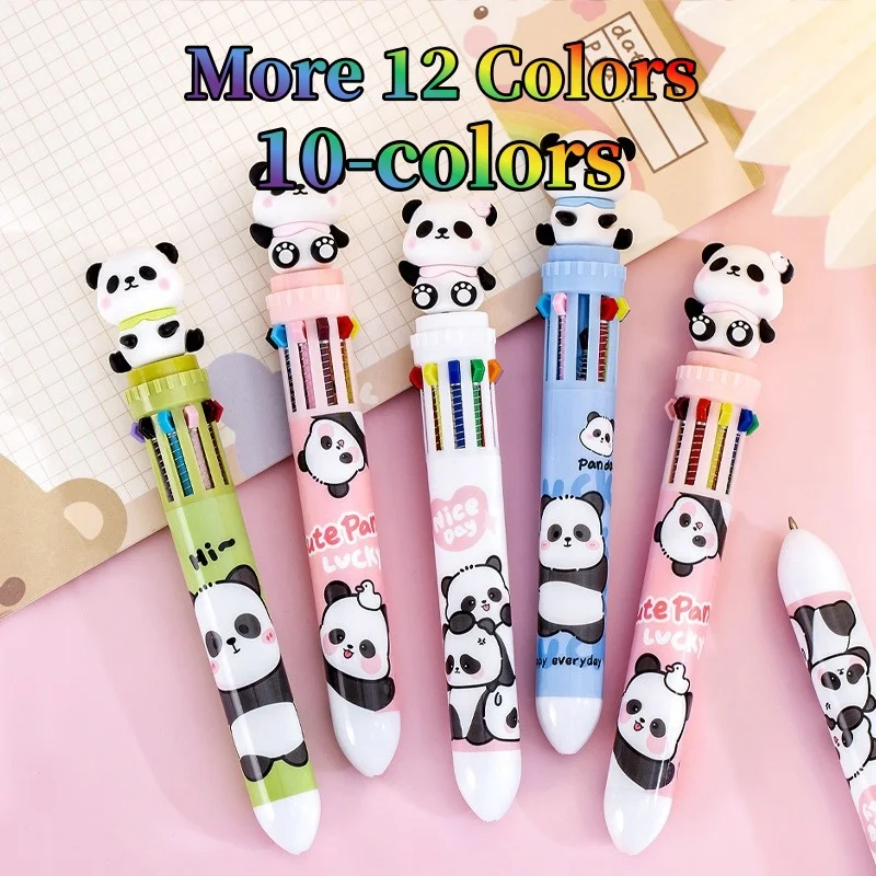 

10-Color Ballpoint Pen Cartoon Panda Capyabra Bear for Students Multicolor Click Pen for School Supplies with Smooth Writing