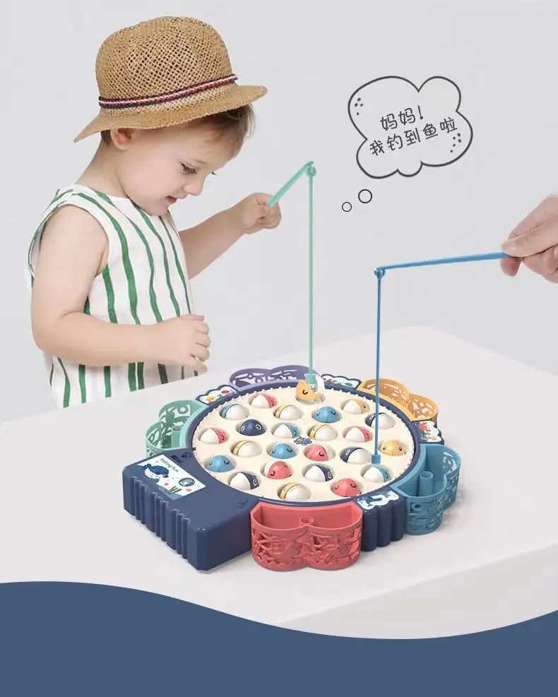 

Children's electric fishing toys magnetic music early education kindergarten fish rod toy basket parent-child PK fishing game