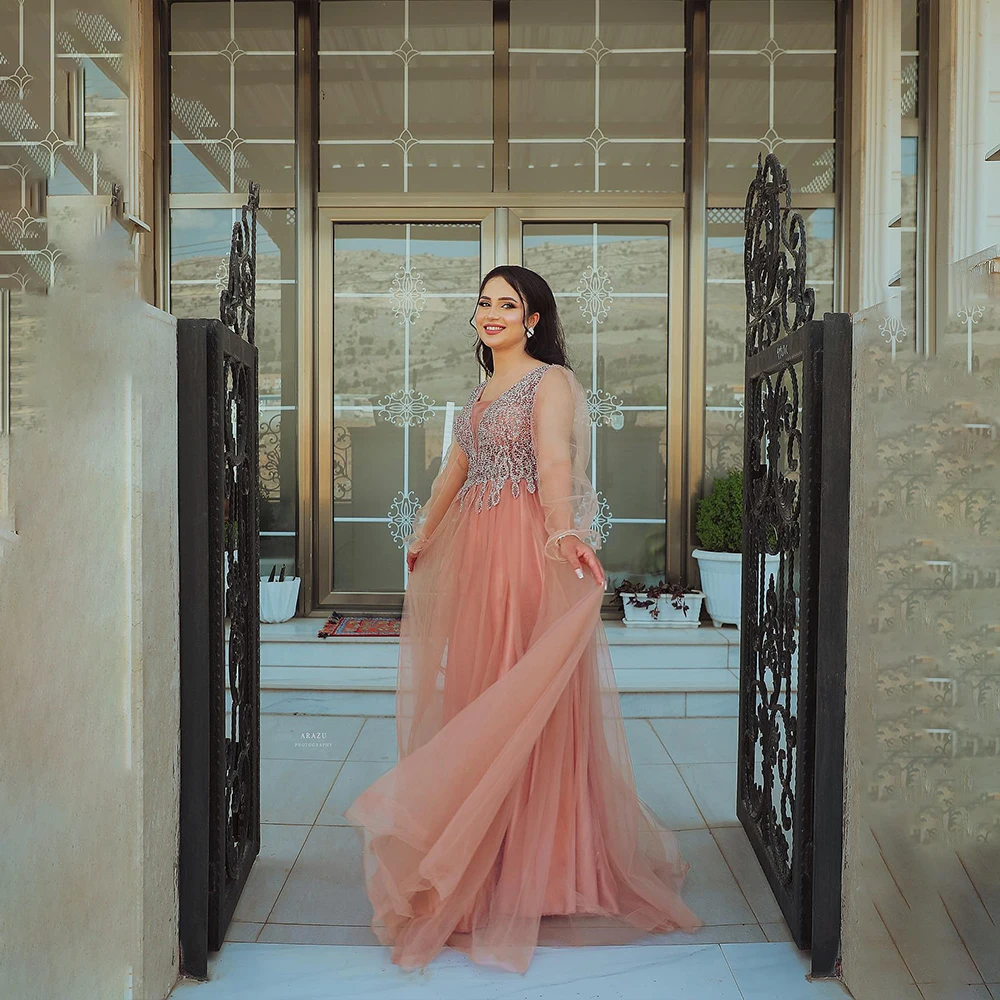 

Colorful Weddings Dresses Square Collar Long Sleeve Brides Dress with Beading A-Line Bridal Gown Customized Vestidos De Novia