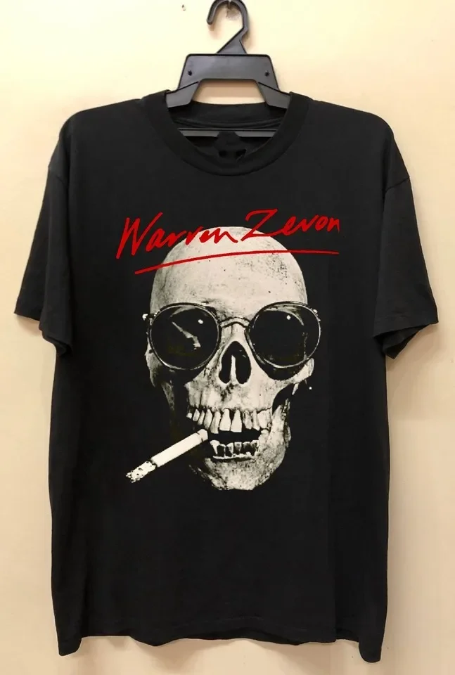 تي شيرت Skull Rock - تي شيرت كاجوال أسود للجنسين مع رسومات Warren Zevon Skull وتصميم منفعل |   الموضة الحضرية للشباب العصري