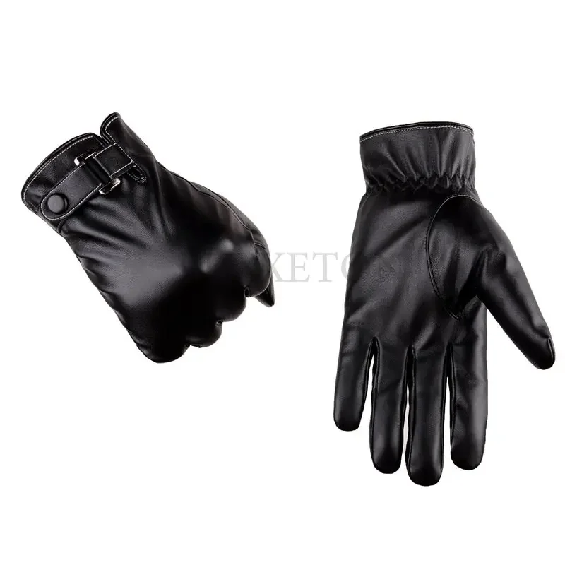 Men\'s Gloves Black Winter Mittens Women Keep Warm Screen Windproof Driving Guantes Male Autumn PU Leather Gloves Business