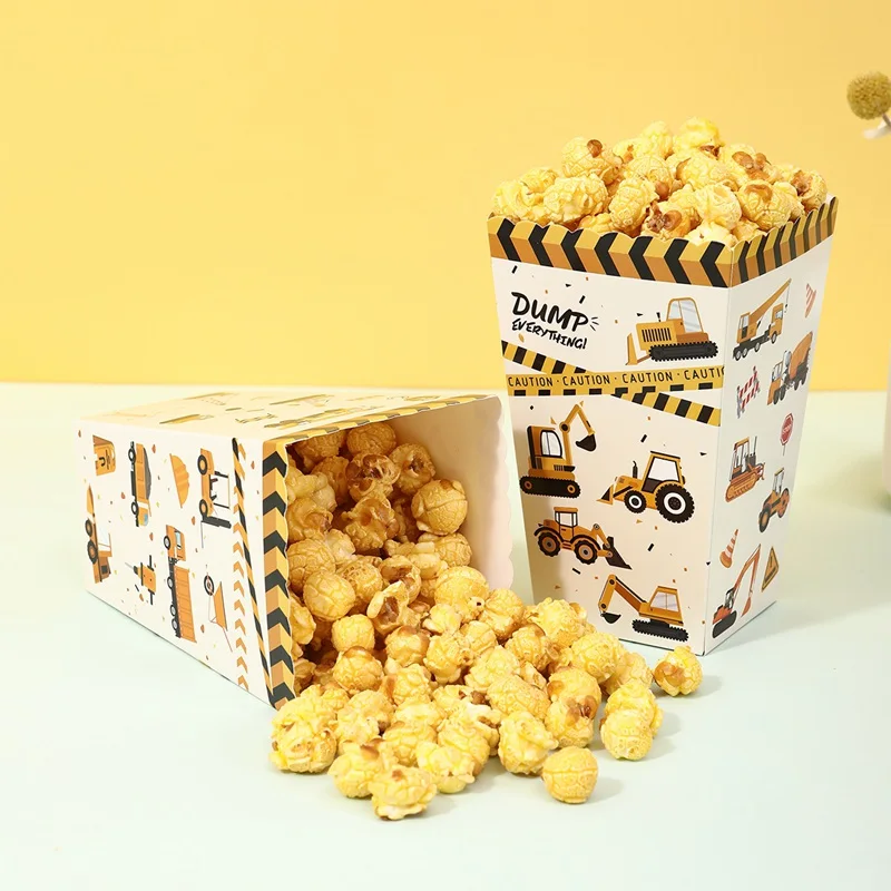 Engineering vehicle Popcorn Box Candy Gift Box Construction Theme Birthday Party Decorations Kids Baby Shower Favors Supplies