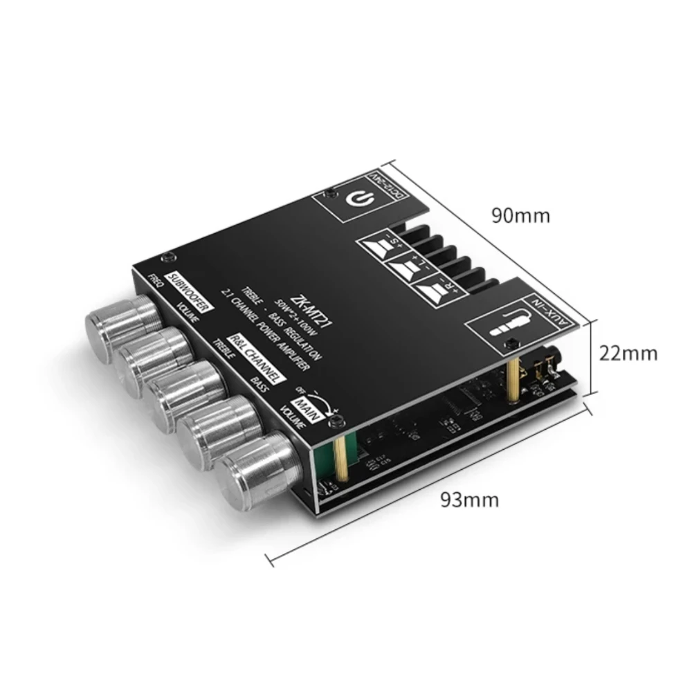 ZK-MT21 وحدة مضخم رقمي 2.1 قناة HiFi بلوتوث 5.0 100 واط باس + 2x50 واط مخرج ستيريو مع مدخل AUX 12 فولت/24 فولت متوافق
