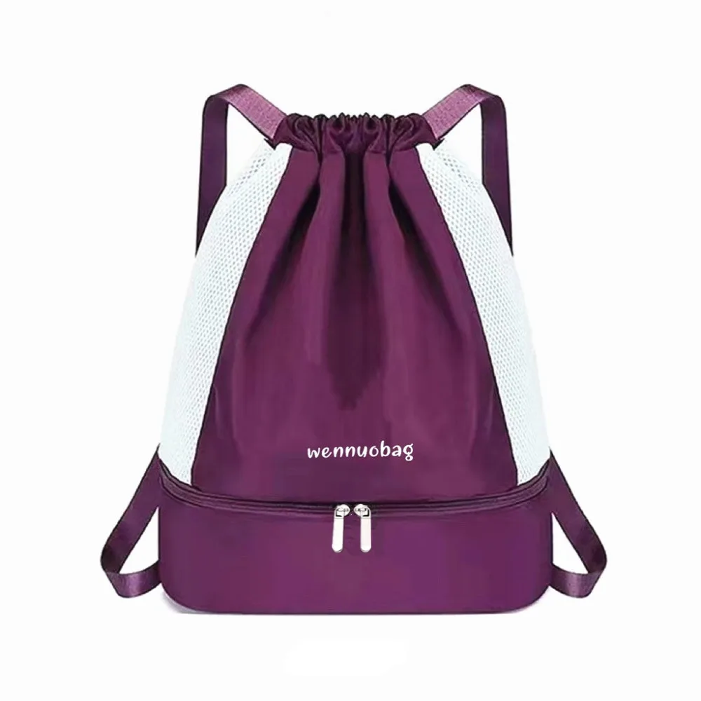 Portable Fashion Oxford Drawstring Backpack Casual Cinch String Fitness Bag Shoes Compartment Lightweight Travel Bag Teenager