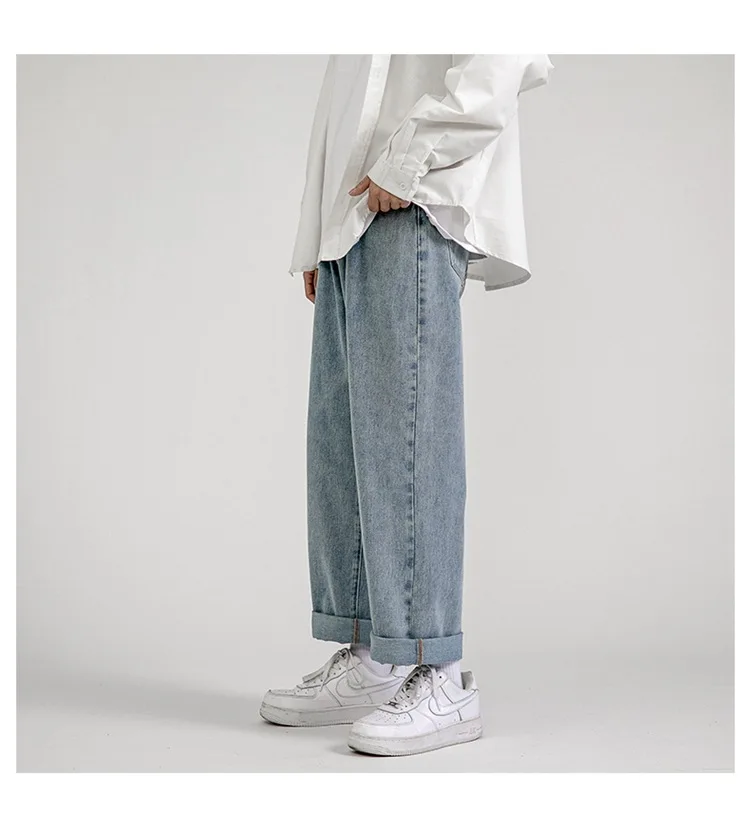 Men\'s Baggy Jeans 2023 New Fashion Black Classic Hip Hop Denim Trousers Light Blue Pantalones Straight Wide Leg Pants Korean Men