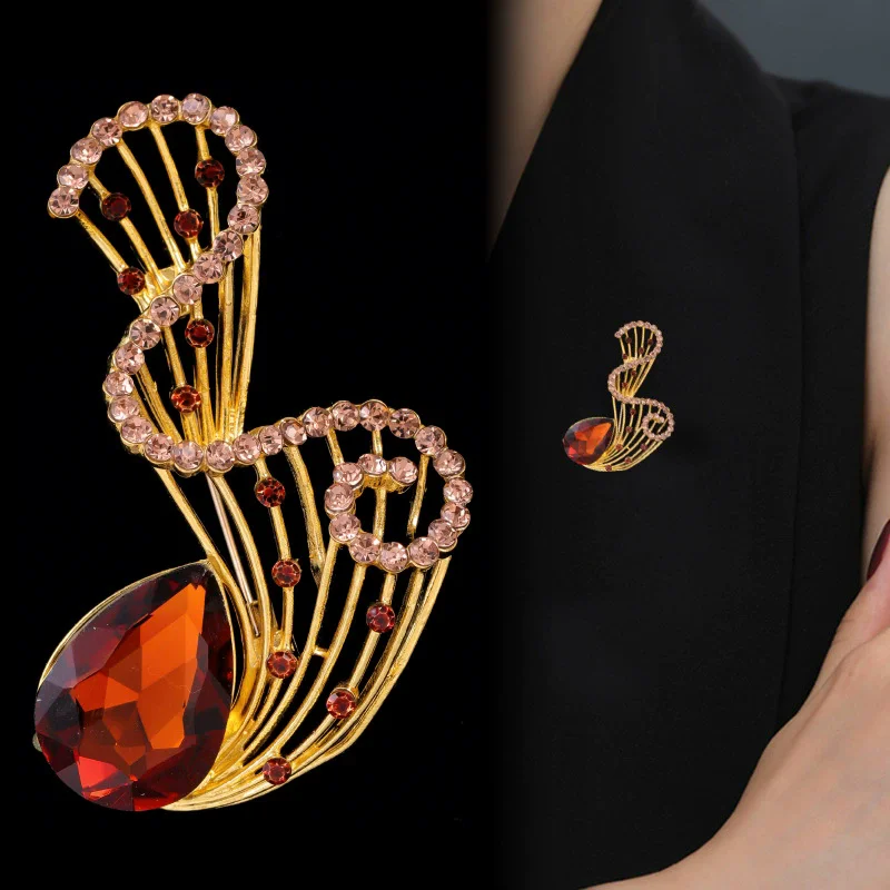 Wuli&baby Elegant Water-drop Geometric Brooch Pins 3-color Art Ripple Flower Brooches New Year Gifts