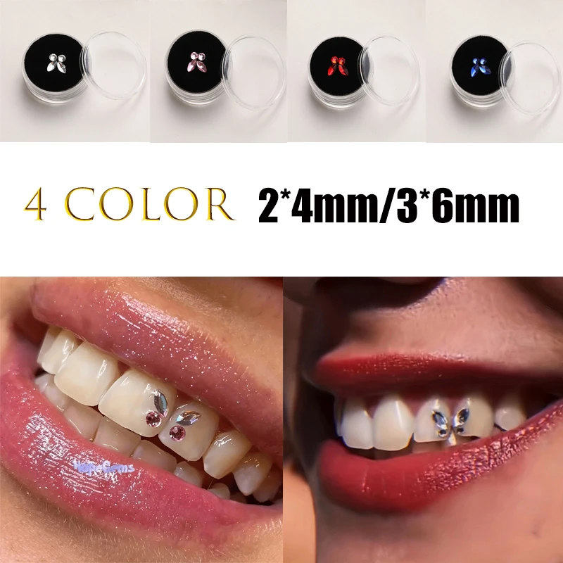 4Pcs/Box Dental Tooth Gems Crystal Diamond Ornament Denture Acrylic Various Shapes Color Teeth Jewelry Women Beauty Accessories