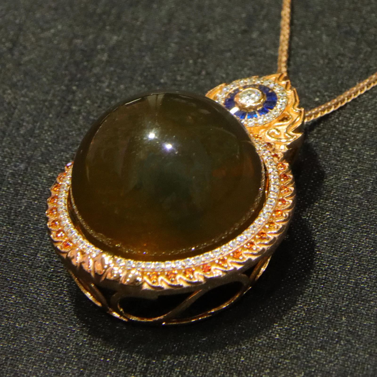 Natural Mexican Blue Amber Pendant Sterling Silver 23mm Round Bead Jewelry Handmade Gift for Women