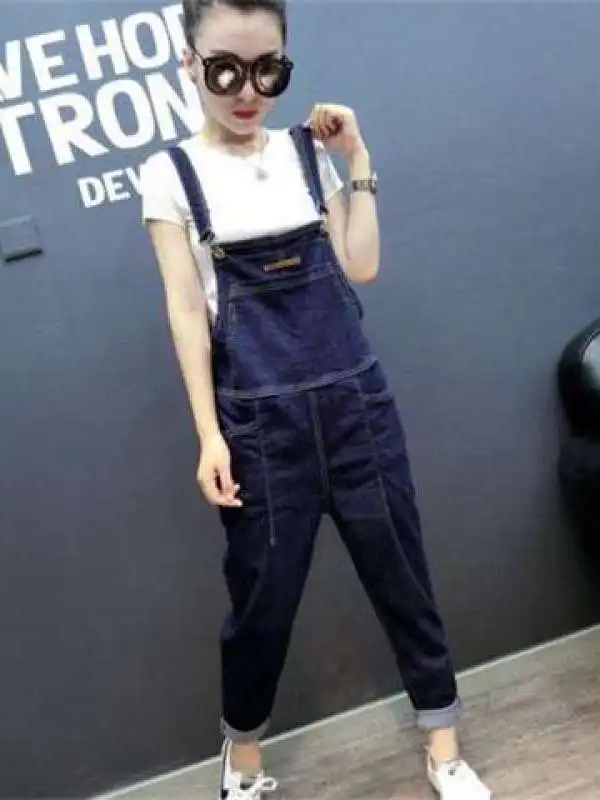 

European Station High Waist Loose Fit Denim Susp Pants Women's Spring Cleanfit Sle PU Fabric mid Stretch