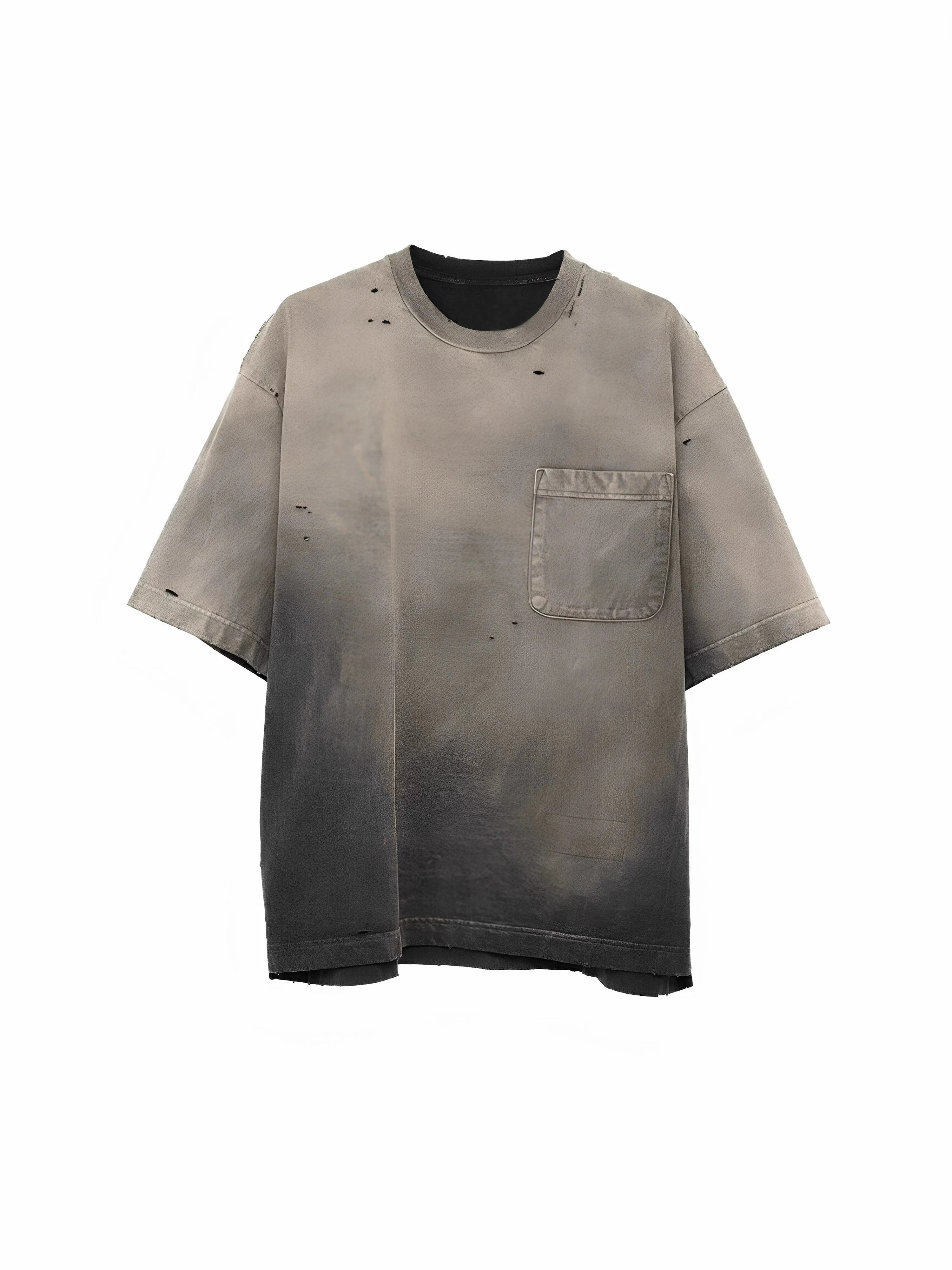 24SS MMY Miyuan MIHARA Japanese Cotton Round Neck Gradient Washed Distressed Men's Short Sleeved