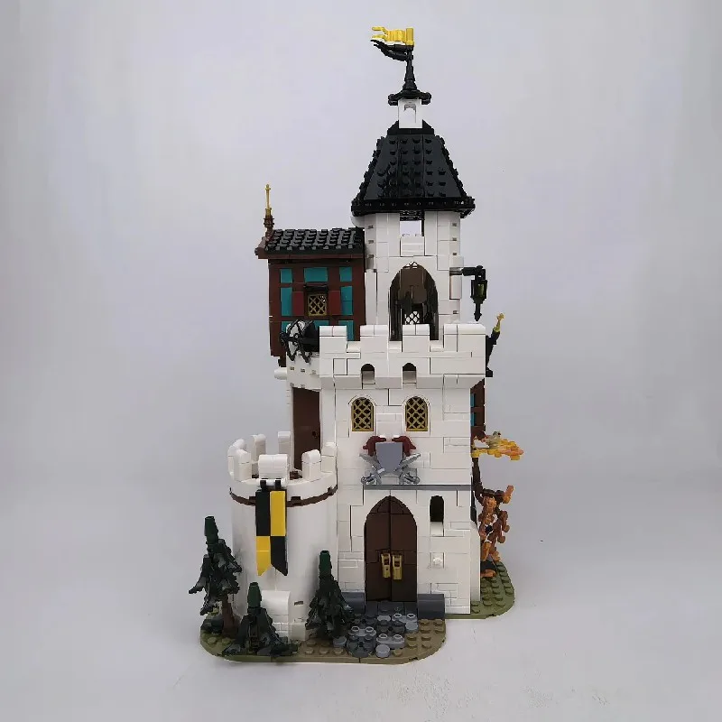 

1213 шт. MOC, средневековая белая башня, строительные блоки, защитная крепость, модульный замок, модель в сборе, развивающие игрушки для детей, подарок для взрослых