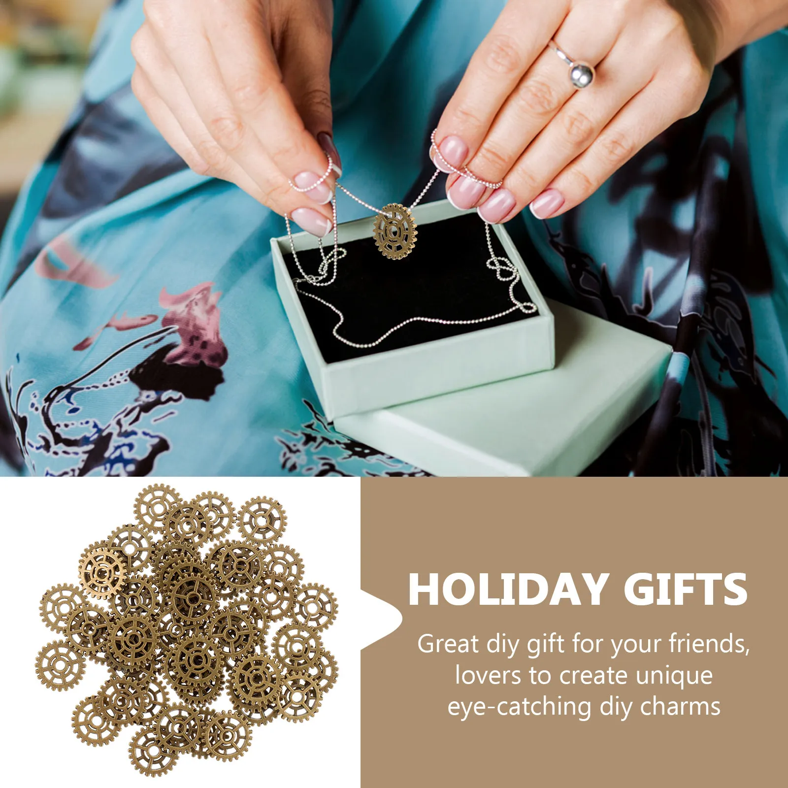 

50Pcs Retro Gear Charms Round Alloy Steampunk Wheel Pendants for DIY Jewelry Making Necklace Anklet Cellphone Decor