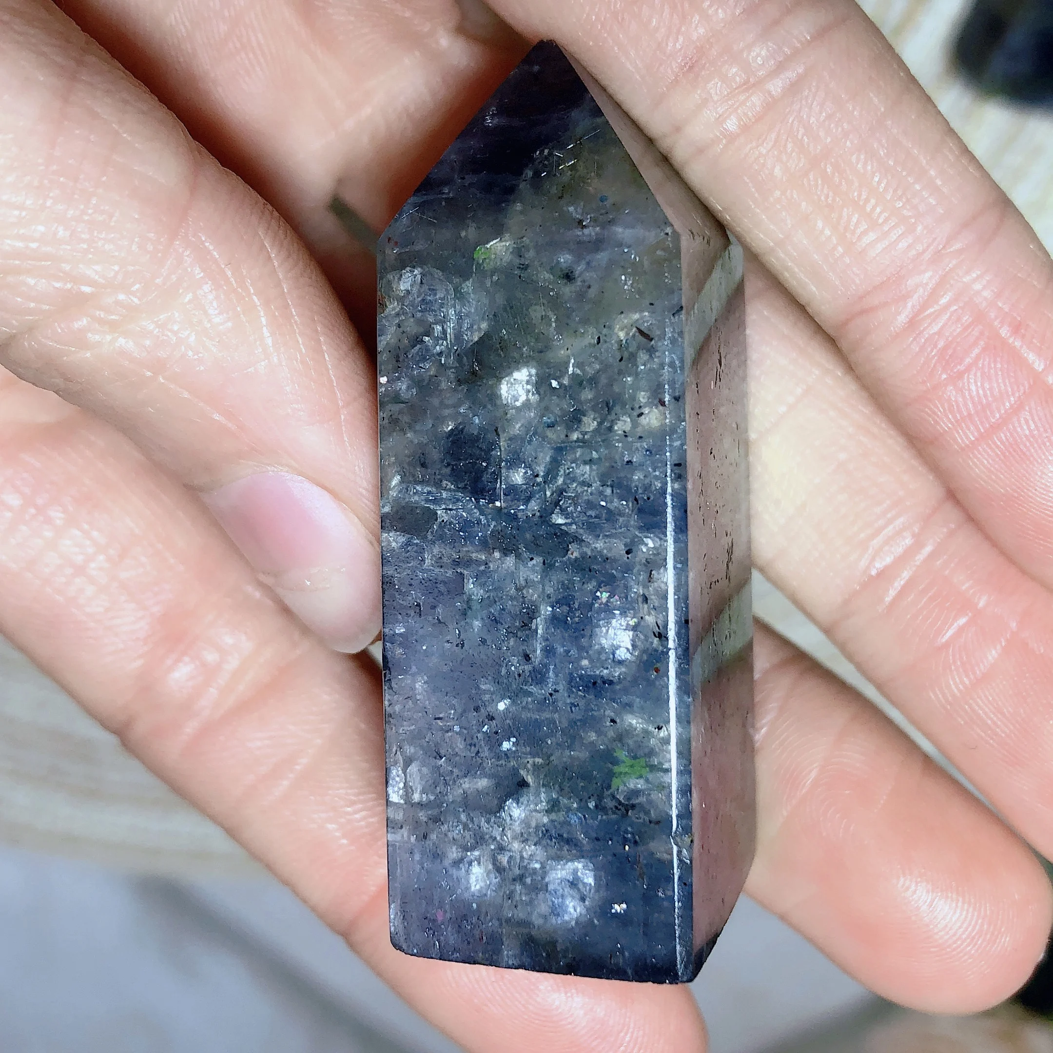 Natural Crystal Iolite Tower Silver Flash Rainbow Healing Mineral Stone Mediation Spiritual Gemstone Energy Reiki Gift