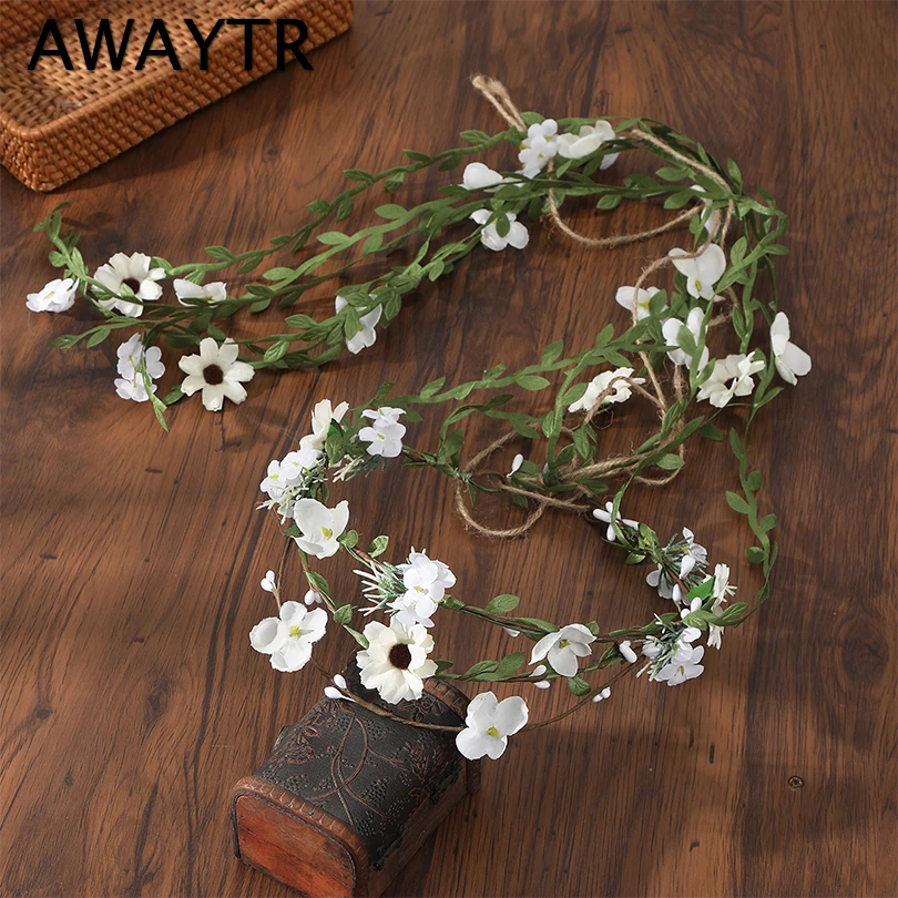 AWAYTR Flower Headband for Women Girls Handmade Wreath Vine Hairband Hair Accessories Ornament for Wedding Party