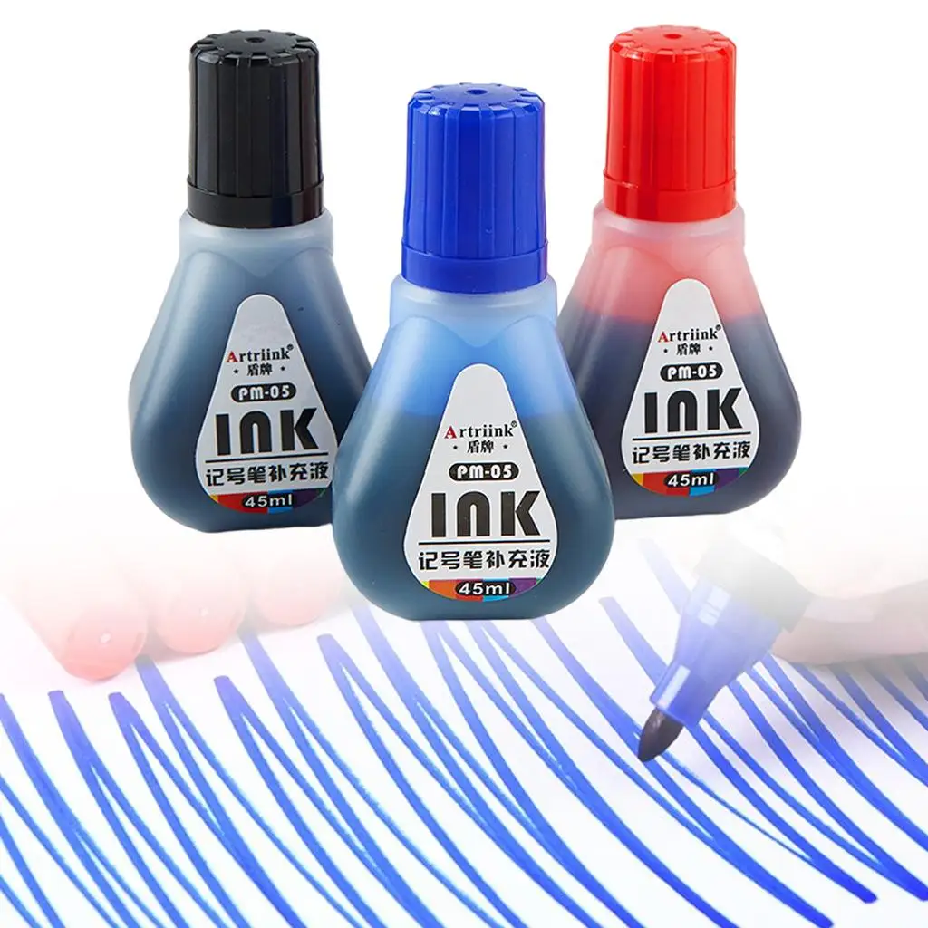 3 Pieces Refill Ink Permanent Marker Portable Waterproof Quick-Drying 45ml