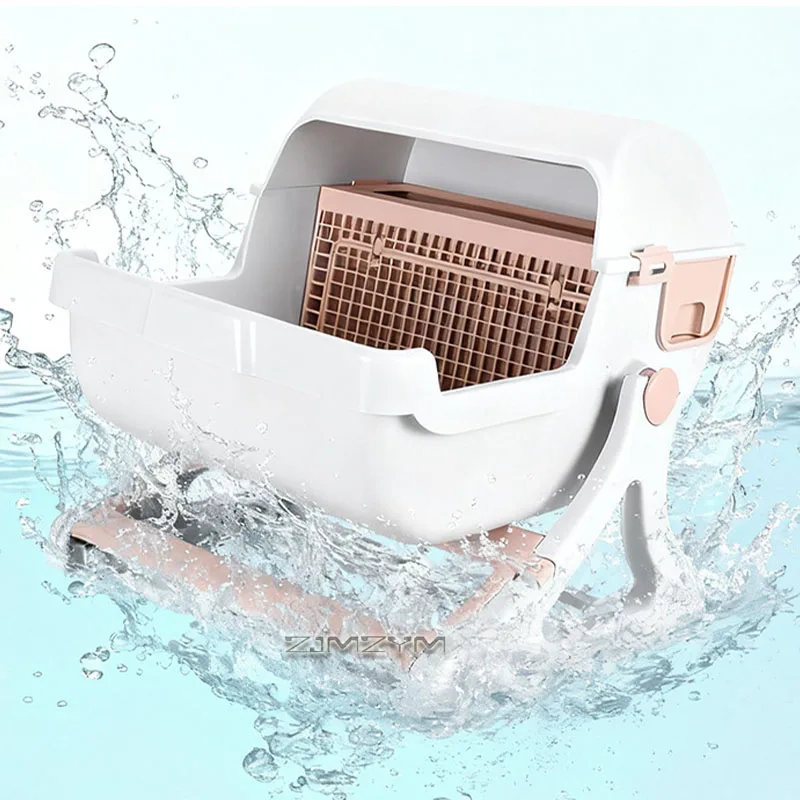 Semi‑Automatic Tilt Sifting Cat Litter Box No Scoop Needed Open‑Top Cat Toilet with Waste Drawer PP Resin for Cats up to 16.5lbs