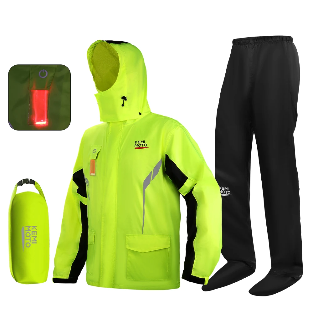 KEMIMOTO Regenmantel-Anzug, geteilte wasserdichte Jacke, Hose, atmungsaktiv, reflektierend, undurchlässig, für Motorrad- und Motorrad-Reitausrüstung