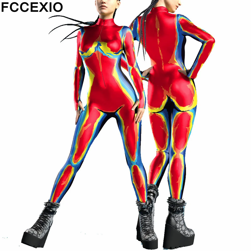 

FCCEXIO Color Rendering Pattern 3D Printed Cosplay Costume Sexy Jumpsuit Bodysuit Adult Carnival Party Clothing S-XL Monos Mujer